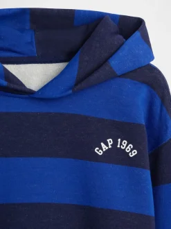 Bleu - Sweat-shirt à capuche Gap à rayures et logo (4-13ans)