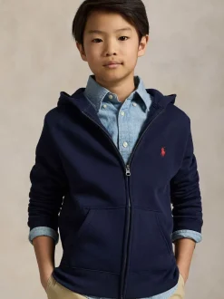 Bleu - Sweat-shirt à capuche Polo Ralph Lauren zippé avec logo