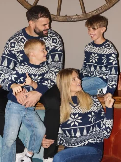 Bleu - The Little Tailor pull de Noël en jacquard bicolore épais pour enfant