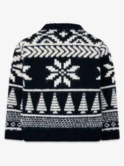 Bleu - The Little Tailor pull de Noël en jacquard bicolore épais pour enfant