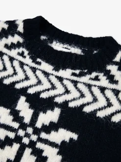 Bleu - The Little Tailor pull de Noël en jacquard bicolore épais pour enfant