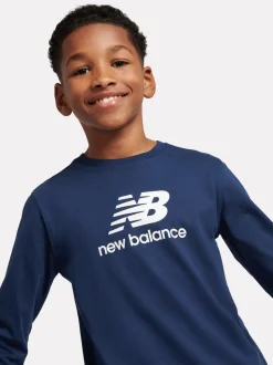 Bleu - T-shirt New Balance New Balance manches longues en jersey à logo empilé pour enfant