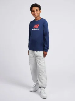 Bleu - T-shirt New Balance manches longues à logo empilé en jersey