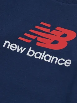 Bleu - T-shirt New Balance manches longues à logo empilé en jersey