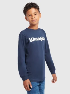 Bleu - T-shirt Wrangler en coton tubulaire à manches longues