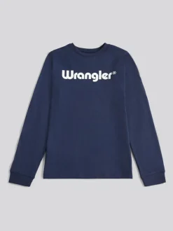 Bleu - T-shirt Wrangler en coton tubulaire à manches longues