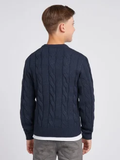 Bleu - U.S. Polo Assn. Pull col rond garçons en maille torsadée