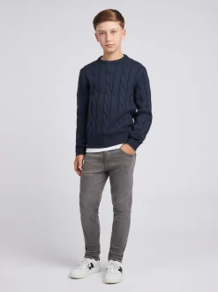 Bleu - U.S. Polo Assn. Pull col rond garçons en maille torsadée