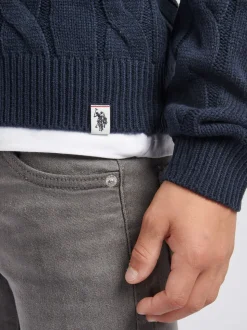 Bleu - U.S. Polo Assn. Pull col rond garçons en maille torsadée