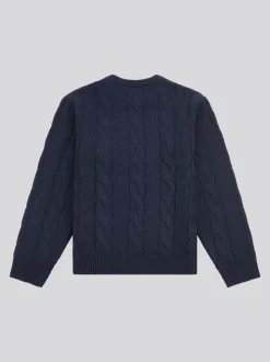 Bleu - U.S. Polo Assn. Pull col rond garçons en maille torsadée