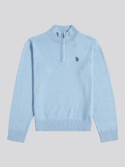 Bleu - U.S. Polo Assn. Pull quart de zip en maille riche en coton