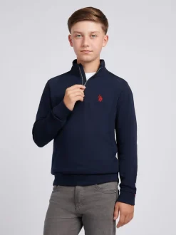 Bleu - U.S. Polo Assn. Sweat-shirt Double Horsemen ¼ zippé