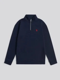 Bleu - U.S. Polo Assn. Sweat-shirt Double Horsemen ¼ zippé