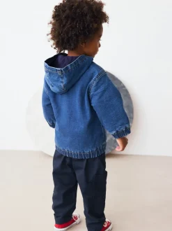 Bleu - Veste-chemise en jean à capuche zippée doublée Borg (3mois -7ans)