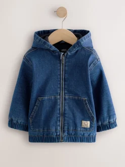 Bleu - Veste-chemise en jean à capuche zippée doublée Borg (3mois -7ans)
