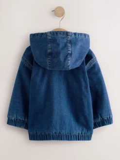 Bleu - Veste-chemise en jean à capuche zippée doublée Borg (3mois -7ans)
