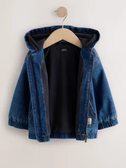 Bleu - Veste-chemise en jean à capuche zippée doublée Borg (3mois -7ans)