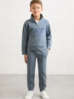 Bleu avio - Reiss Selin Coupe ajustée Half-Zip Col cheminée Velour Sweat-shirt