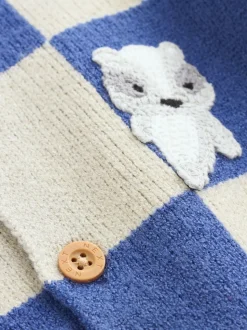 Bleu brodé à damier Character - Cardigan tricoté pour bébé (0mths-2yrs)