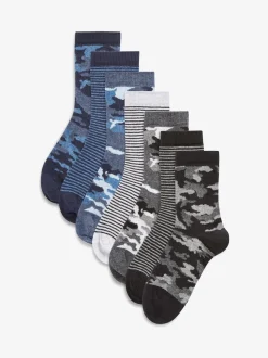 Bleu camouflage/rayures - Paquet de chaussettes en coton riche 7