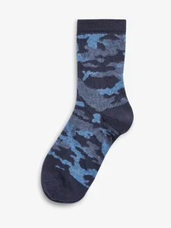 Bleu camouflage/rayures - Paquet de chaussettes en coton riche 7