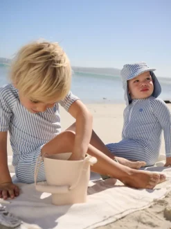 Bleu clair - Ensemble maillot de bain et chapeau anti-soleil rayé (3mois-7ans)