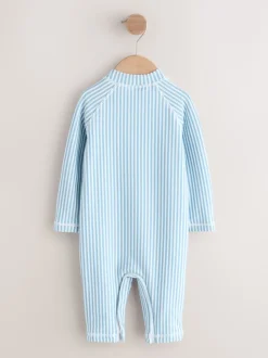 Bleu clair - Ensemble maillot de bain et chapeau anti-soleil rayé (3mois-7ans)