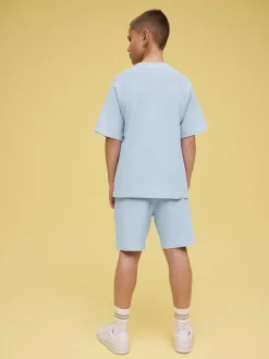 Bleu clair - Ensemble t-shirt et short texturé Manchester Courts (3-16ans)