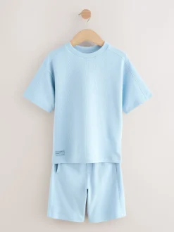 Bleu clair - Ensemble t-shirt et short texturé Manchester Courts (3-16ans)