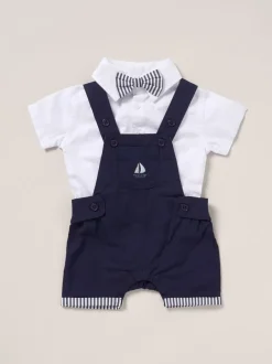 Bleu clair - Little Gent Ensemble Body, salopettes et nœud papillon 100% coton