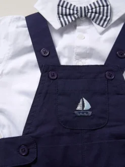 Bleu clair - Little Gent Ensemble Body, salopettes et nœud papillon 100% coton