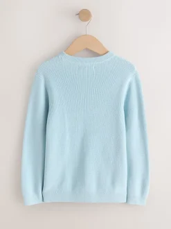 Bleu clair - Pull en maille col rond en coton (3-16ans)