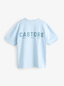 Bleu clair - T-shirt oversize en coton à manches courtes Castore