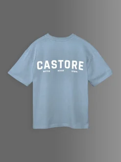 Bleu clair - T-shirt oversize en coton à manches courtes Castore