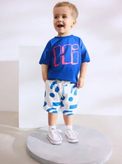 Bleu cobalt - Ensemble t-shirt à manches courtes et short à motif (3mois7ans)