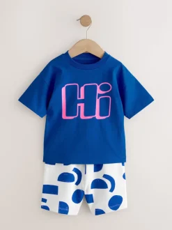 Bleu cobalt - Ensemble t-shirt à manches courtes et short à motif (3mois7ans)