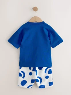 Bleu cobalt - Ensemble t-shirt à manches courtes et short à motif (3mois7ans)