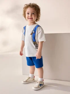 Bleu cobalt - Ensemble t-shirt et short 100% coton imprimé à manches courtes (3mois7ans)