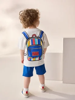 Bleu cobalt - Ensemble t-shirt et short 100% coton imprimé à manches courtes (3mois7ans)