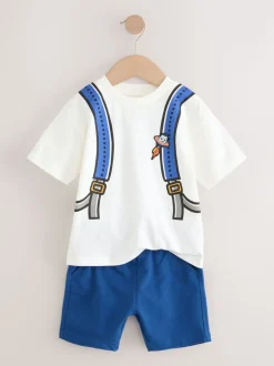 Bleu cobalt - Ensemble t-shirt et short 100% coton imprimé à manches courtes (3mois7ans)