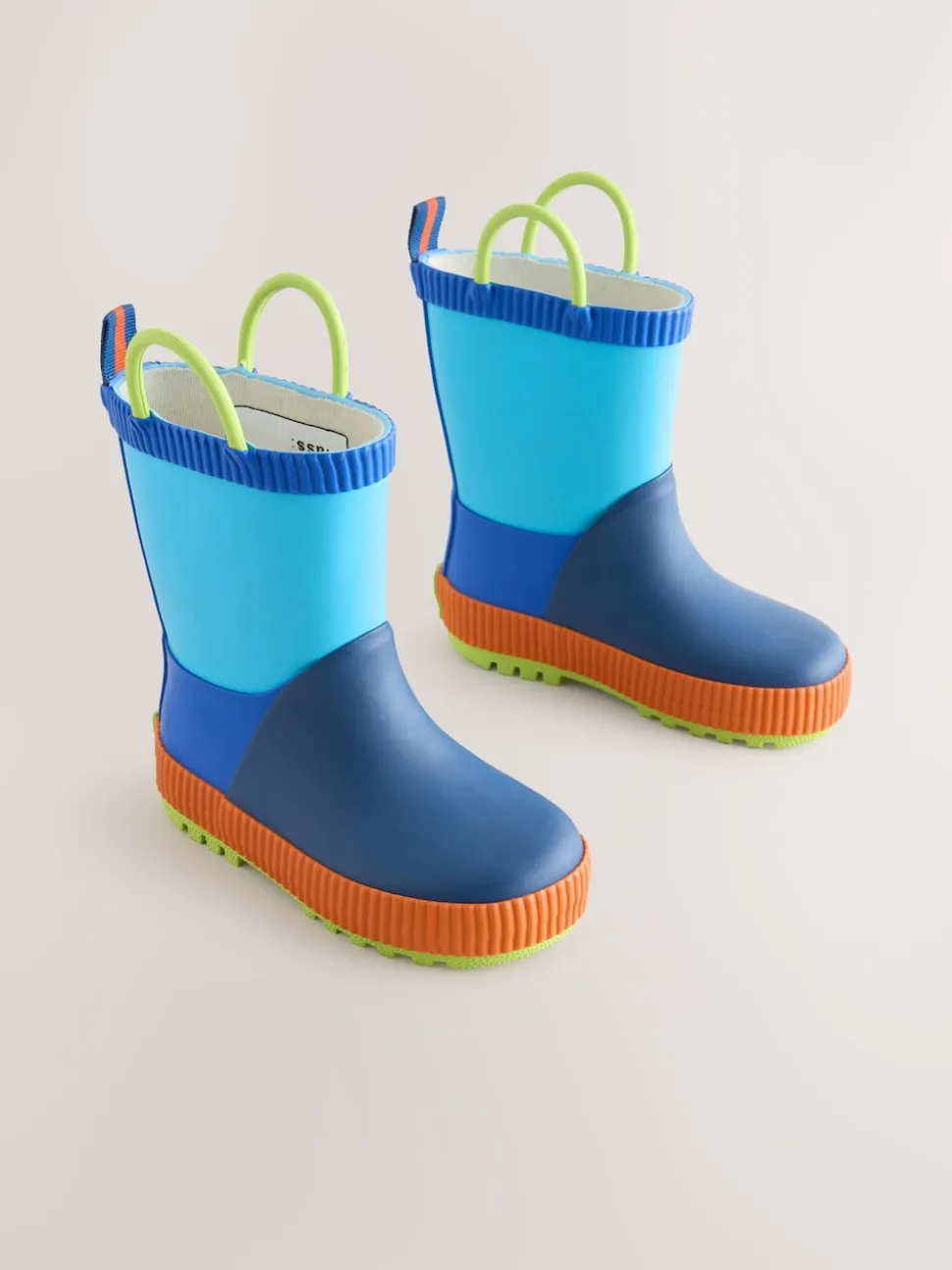Bleu color block - Bottes de pluie à poignée