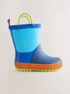 Bleu color block - Bottes de pluie à poignée