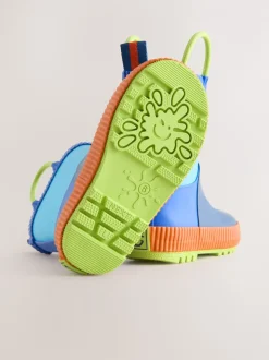 Bleu color block - Bottes de pluie à poignée