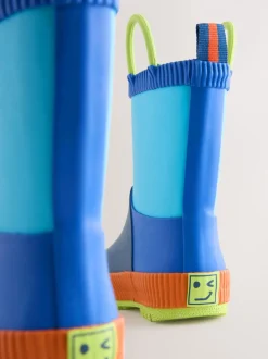 Bleu color block - Bottes de pluie à poignée