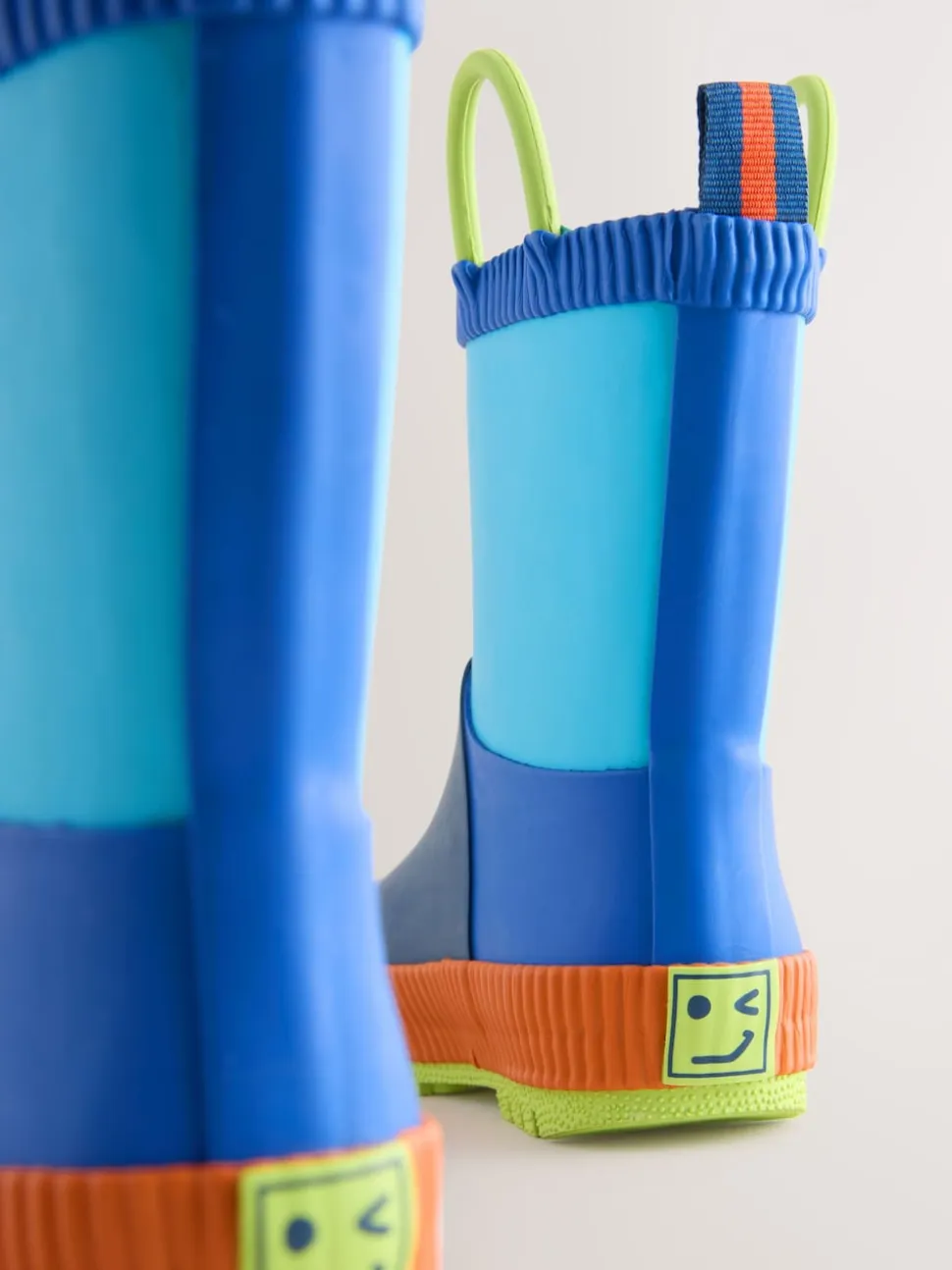 Bleu color block - Bottes de pluie à poignée