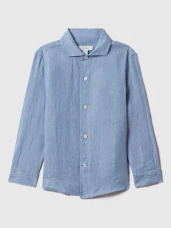 Bleu de ciel - Chemise Reiss Ruban rayée en lin à col coupé