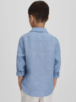 Bleu de ciel - Chemise Reiss Ruban rayée en lin à col coupé