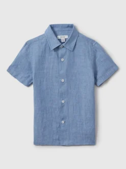 Bleu de ciel - Chemise Reiss Holiday en lin à manches courtes