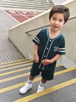 Bleu de sarcelle - Ensemble short universitaire à manches courtes (3mois à7ans)