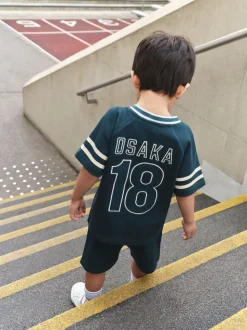 Bleu de sarcelle - Ensemble short universitaire à manches courtes (3mois à7ans)